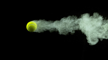 Wall Mural - Freeze Motion Shot of Flying Tenis Ball Containing Light Green Powder