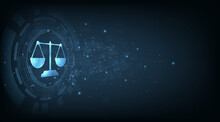 Internet Law Concept Design.Cyber Law As Digital Legal Services Labor Law, Lawyer, On Dark Blue Blurred Background.