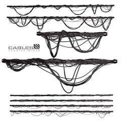 3d render of black cables and hanging wires illustration set 2