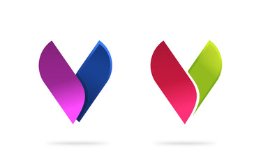 Poster - logo v letter vector or check mark company logotype in eco green, red blue and purple color design a