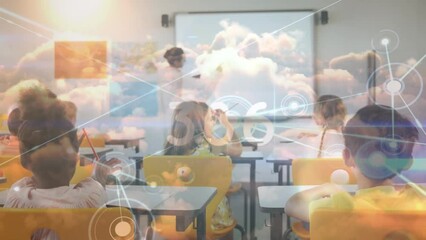 Poster - Animation of network of connections and growing number over diverse schoolchildren and teacher