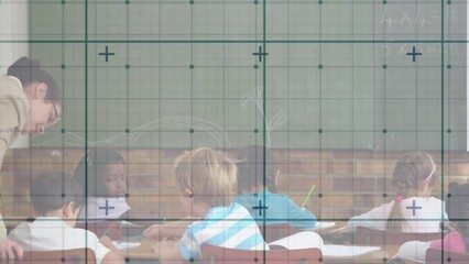 Poster - Grid network against caucasian female teacher teaching group of students in the class at school