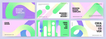 Creative Covers Or Horizontal Posters  In Modern Minimal Style For Corporate Identity, Branding, Social Media Advertising, Promo. Modern Layout Design Template With Dynamic Fluid Gradient Lines