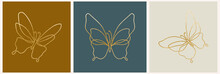 Vector Butterflies Abstract Modern Logo Design Templates In Trendy Linear Style In Gold Tones - Luxury And Jewelry Concepts For Exclusive Services And Products, Beauty And Spa Industry