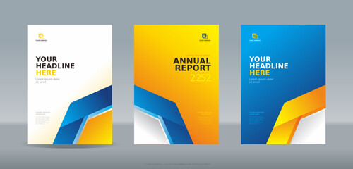 Modern simple folded blue white ribbon cover template for annual report, magazine, booklet, proposal, portofolio, brochure, poster