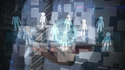 Poster - Digital interface with data processing against mid section of businessman using digital tablet