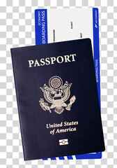 Poster - US or American Passport and boarding pass in hand including clipping path