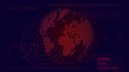 Red pixel map of the earth on the screen