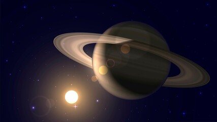 Wall Mural - vector illustration of the planet saturn opposite the sun in space