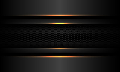 Poster - Abstract grey black metallic shadow gold light hexagon mesh banner design modern futuristic technology background vector