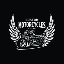 Custom Motorcycles Grunge Emblem Logo Design Vector On Black Background. Best For Automotive Tshirt Design