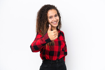 Young Arab woman isolated on white background with thumbs up because something good has happened