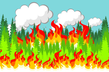 Wall Mural - natural disasters. forest on fire. illustration of air pollution due to forest fires