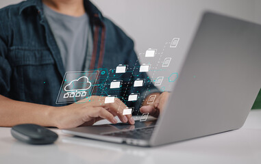 Leinwandbilder - managing documents as a system (DMS). archive and management software for digital data files. internet technology concept.