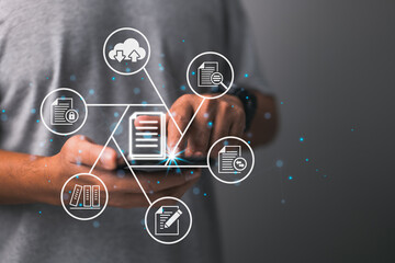 Poster - In a business, a Document Management System (DMS) is used to store, search, and manage the review process as well as users for corporate files and information.