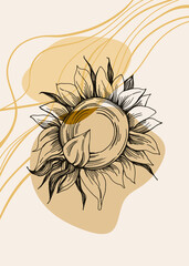 Wall Mural - Sunflower Abstract Hand Painted Illustrations for Wall Decoration, Postcard, Social Media Banner, Brochure Cover Design Background. Modern Abstract Painting Artwork.