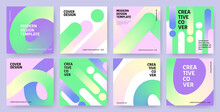 Creative Covers Or Posters In Modern Minimal Style For Corporate Identity, Branding, Social Media Advertising, Promo. Modern Layout Design Template With Trendy Dynamic Fluid Gradient Lines