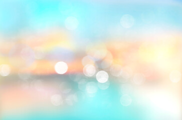 Wall Mural - Sea shore sunset blurred view background.Vocation concept backdrop.Horizon coast defocused illustration.