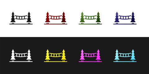 Sticker - Set Capilano Suspension Bridge in Vancouver, Canada icon isolated on black and white background. Vector