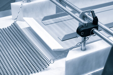 Poster - industrial production of bakery products on an assembly line - technology and machinery in the food factory