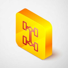 Sticker - Isometric line Chassis car icon isolated on grey background. Yellow square button. Vector