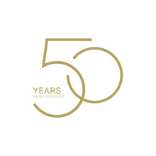 50 Year Anniversary Logo, Golden Color, Vector Template Design Element For Birthday, Invitation, Wedding, Jubilee And Greeting Card Illustration.
