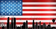 Chicago city skyline with flag of USA on background - illustration, 
Shiny Grunge flag of the USA
