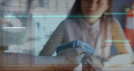 Poster - Animation of digital interface over biracial women using smartwatch