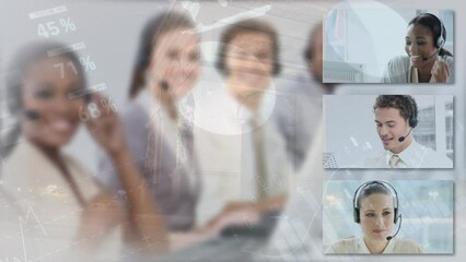 Canvas Print - Animation of data processing over diverse business people talking on phoneset