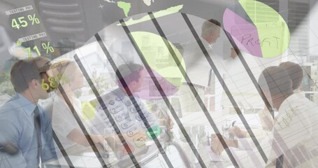 Poster - Animation of data processing over diverse business people at meeting