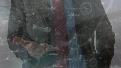 Poster - Animation of data processing over caucasian businessman and building site