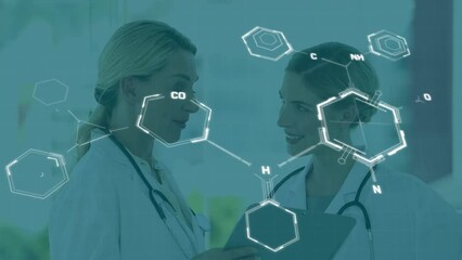Poster - Animation of chemical formula over caucasian female doctors