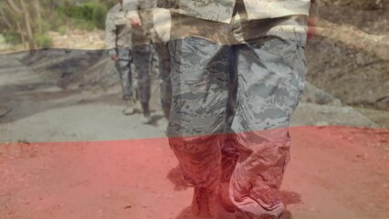 Poster - Animation of flag of russia over diverse male soldiers walking