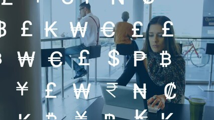 Poster - Animation of currency symbols over diverse business people in office