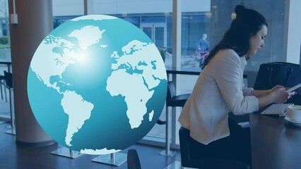 Poster - Animation of globe over diverse business people in office