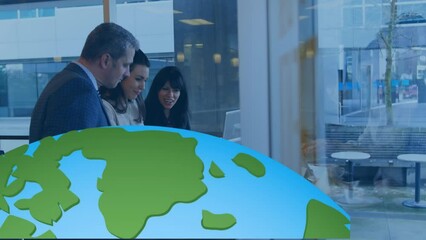 Poster - Animation of globe over diverse business people in office
