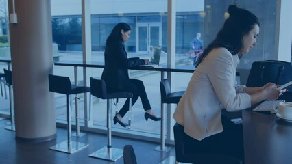 Poster - Animation of earth day text over diverse business people in office
