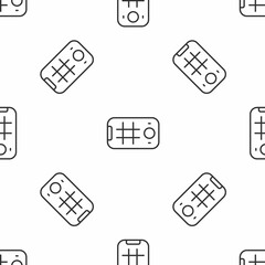 Sticker - Grey line Selfie on mobile phone icon isolated seamless pattern on white background. Vector