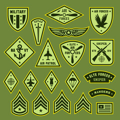 military army badges. air force logo and patch for uniform, soldier medal and insignia. war elite fo