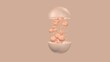 3d illustration. The matte capsule opens and pink balls, large and small, fly out of it. Cosmetics or medicine, molecule or tablet.
