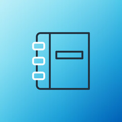 Poster - Line Notebook icon isolated on blue background. Spiral notepad icon. School notebook. Writing pad. Diary for school. Colorful outline concept. Vector