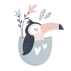 Wall Mural - Vector illustration of a cute toucan sitting in a little pocket