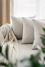 Selective Focus On Comfort Couch With Cushions