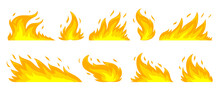 Fire Flat Set. Blazing Bonfire Flame. Danger Ignition Burn Sign. Flammable Hot Fiery Cartoon Symbol