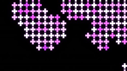 Poster - Abstract mosaic purple pattern on a black background. Design. Moving cross shaped tiles randomly moving clouds.
