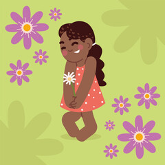 Wall Mural - afro girl with flower