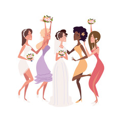 Poster - happy bride and bridesmaids