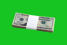 Bundle Of US Dollar Bills Isolated On Chroma Keyer Green. Pack Of American Money With High Resolution On Perfect Green Mask