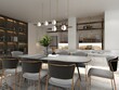 3d render of kitchen and dining room