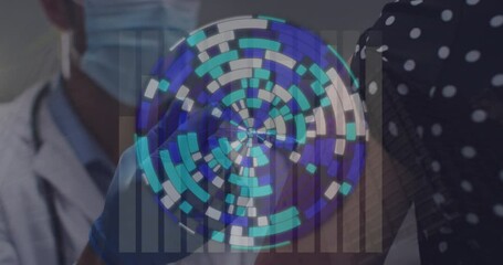 Poster - Animation of data processing over caucasian male doctor with patient